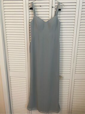 NWT Azazie Bridesmaid Dress Denice Dolphin Gray Chiffon Pleated Floor Length